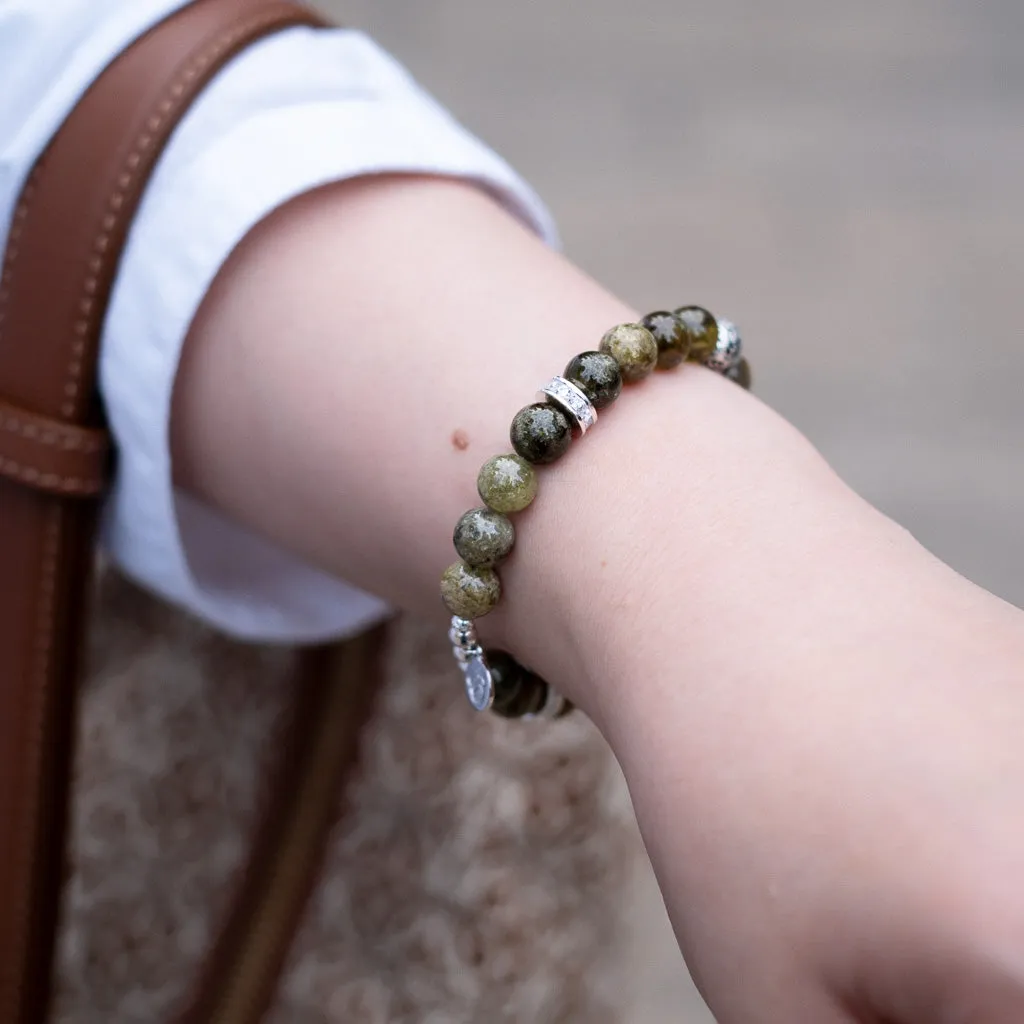 Shimmering Green Garnet Silver Bracelet