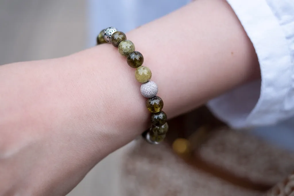 Shimmering Green Garnet Silver Bracelet