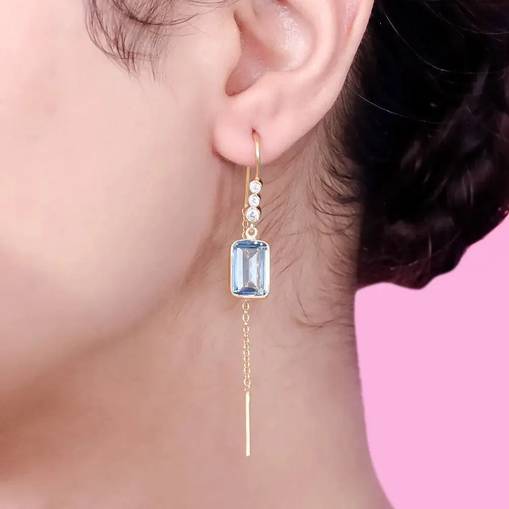 SILVER 92.5 BLUE TOPAZ SUI DHAGA EARRING