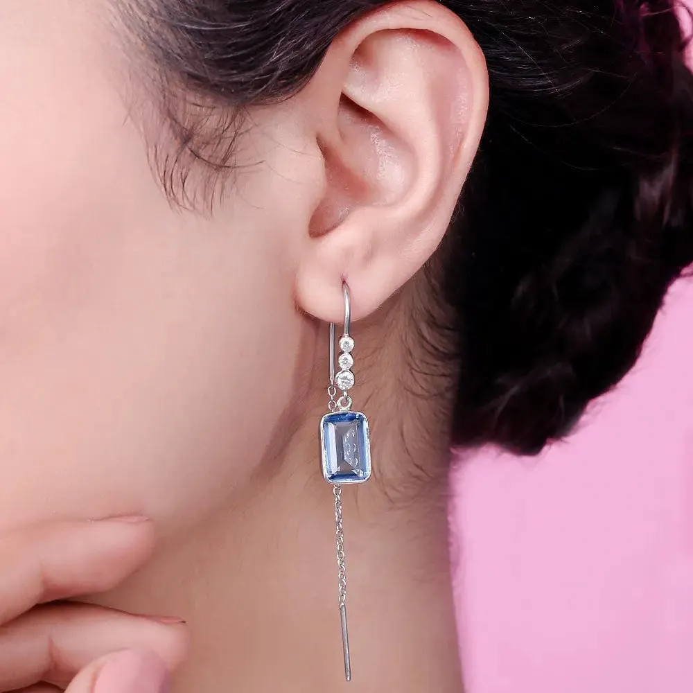 SILVER 92.5 BLUE TOPAZ SUI DHAGA EARRING