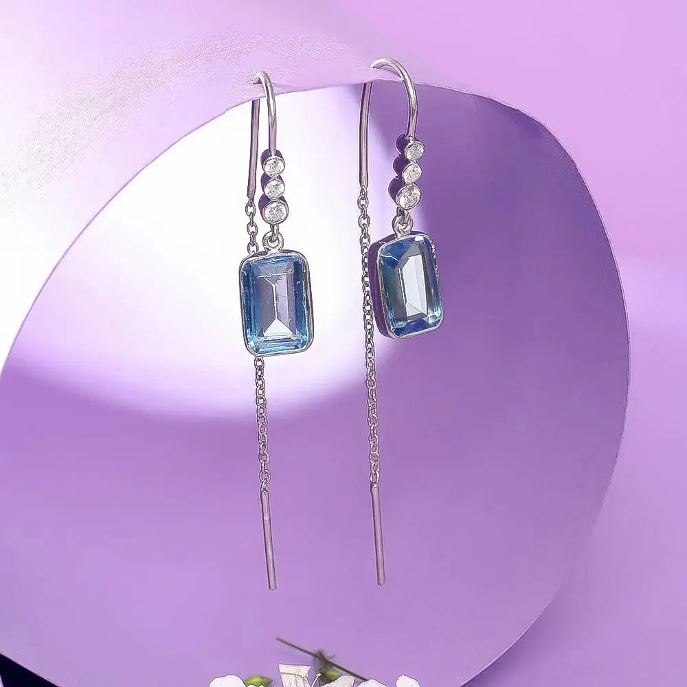 SILVER 92.5 BLUE TOPAZ SUI DHAGA EARRING