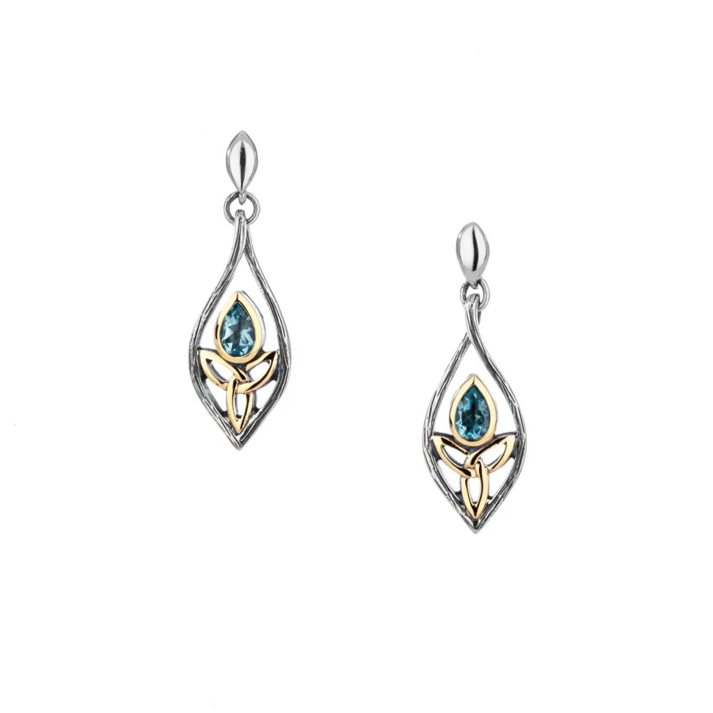 Silver and 10k Gold Guardian Angel Post Earrings - Amethyst/Blue Topaz