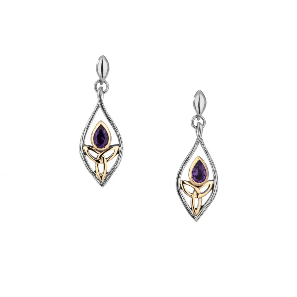 Silver and 10k Gold Guardian Angel Post Earrings - Amethyst/Blue Topaz