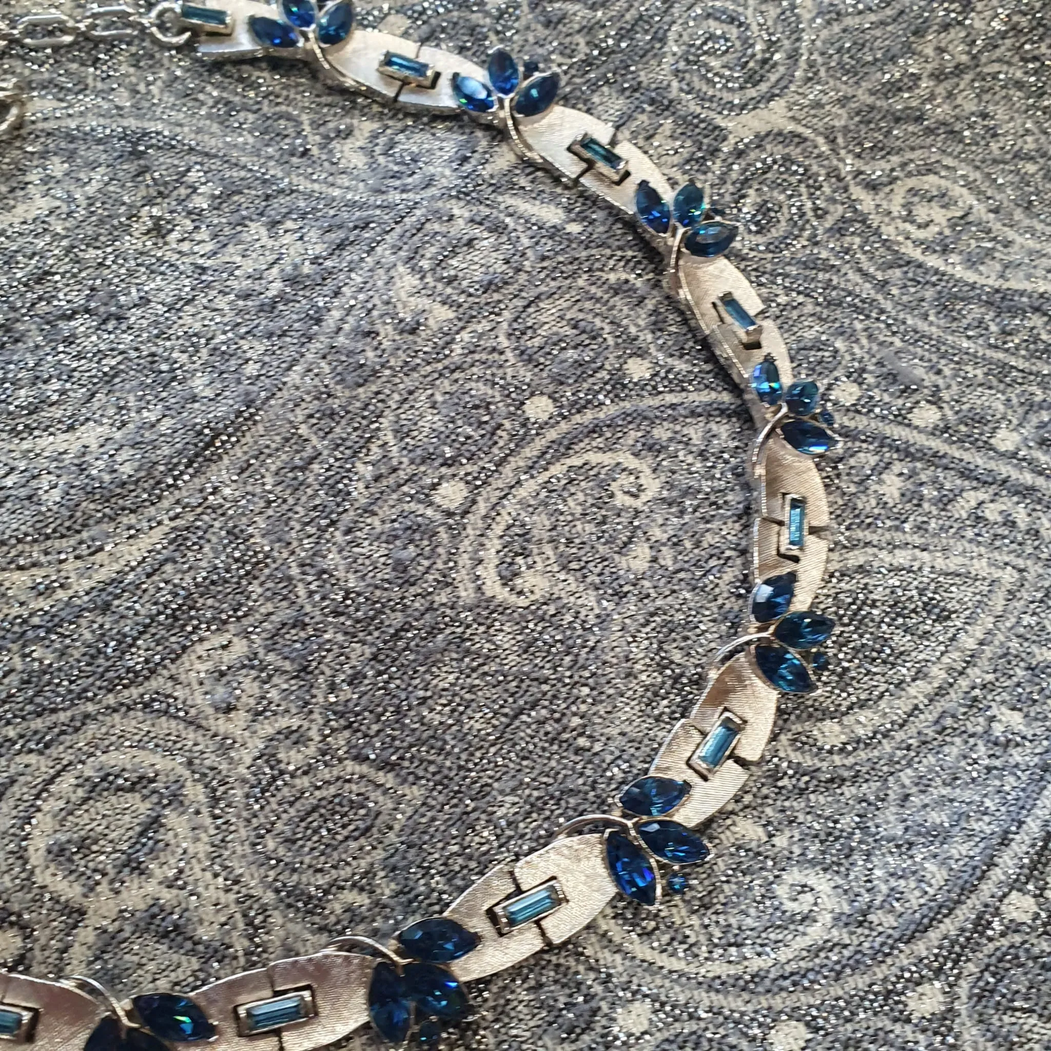 Silver Plated Necklace Sapphire Blue Crystal by Trifari Unsigned