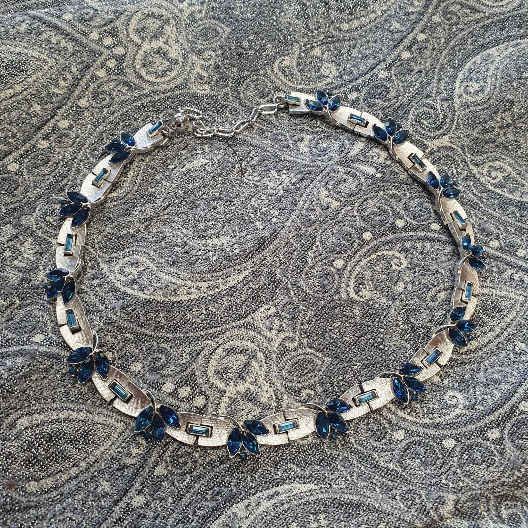 Silver Plated Necklace Sapphire Blue Crystal by Trifari Unsigned