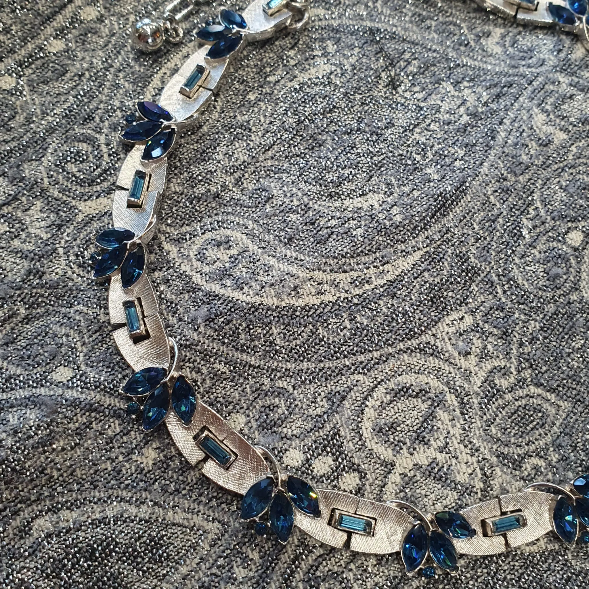 Silver Plated Necklace Sapphire Blue Crystal by Trifari Unsigned