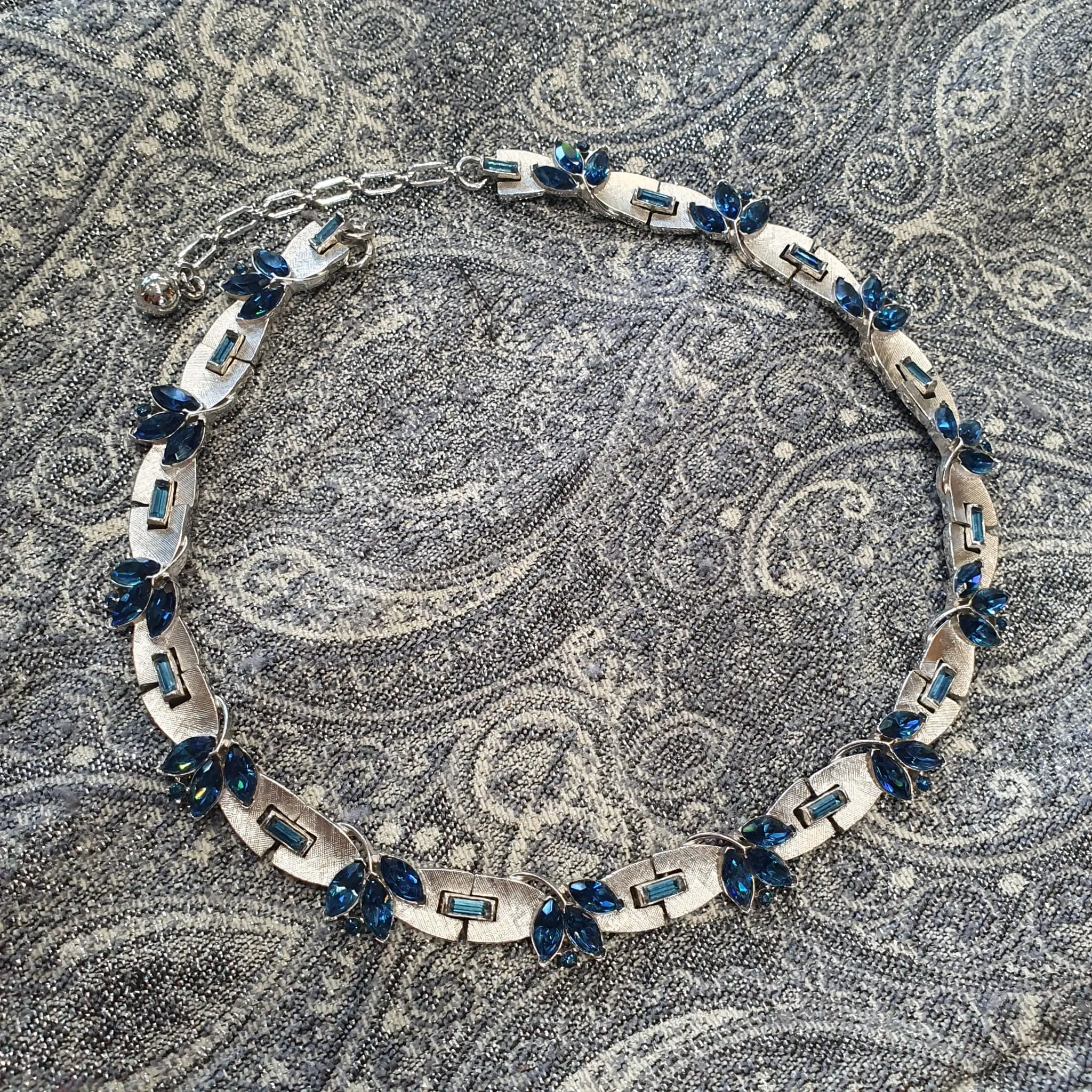 Silver Plated Necklace Sapphire Blue Crystal by Trifari Unsigned