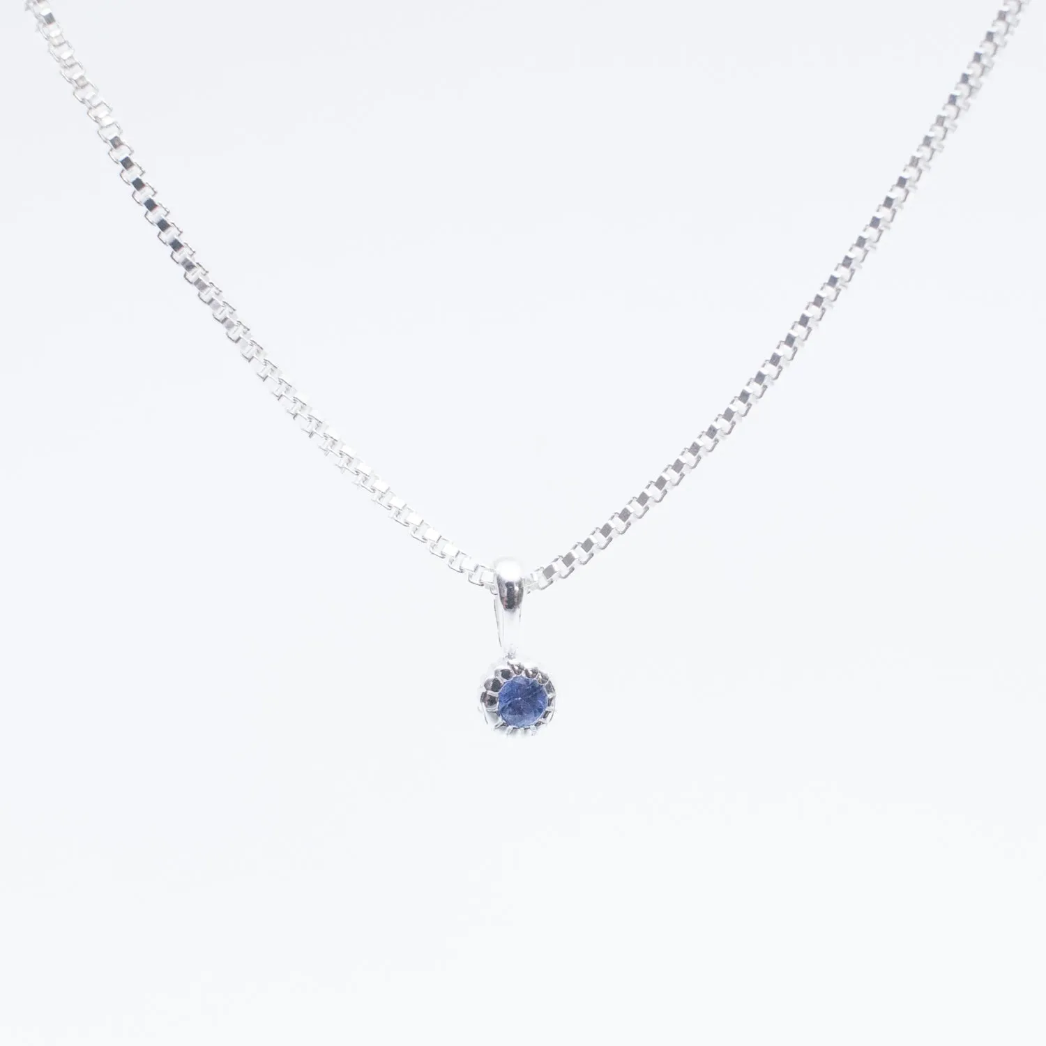 Silver Tiny Milgrain Edge Blue Sapphire Necklace