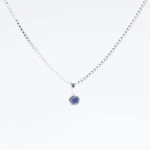 Silver Tiny Milgrain Edge Blue Sapphire Necklace