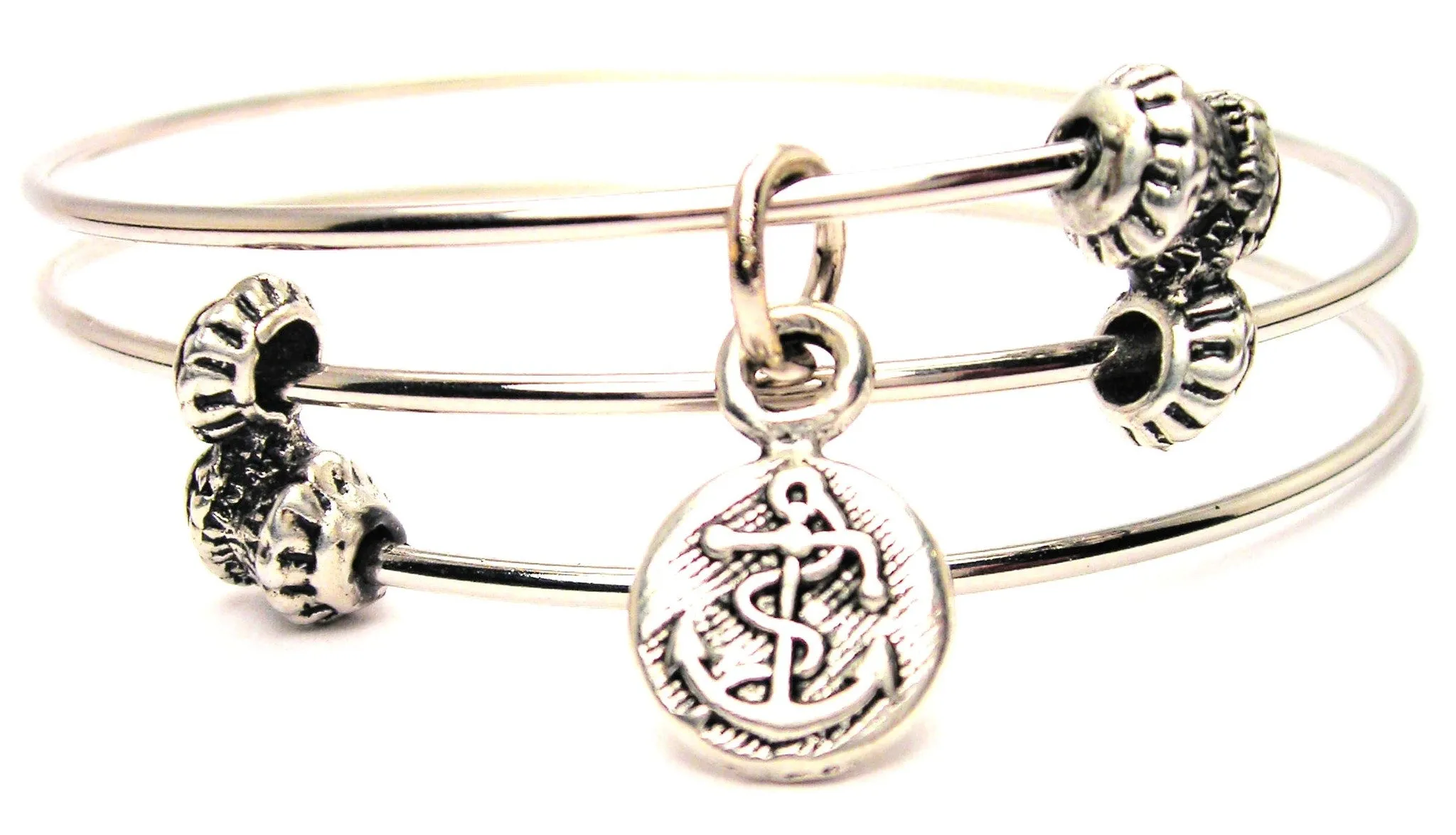 Small Anchor Disc Triple Style Expandable Bangle Bracelet