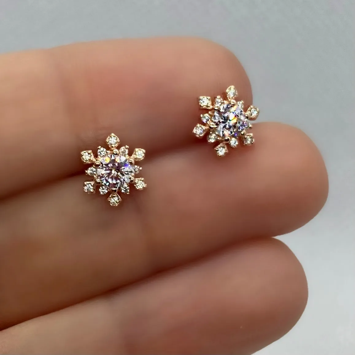 SnowFlake Stud With Clear Zircon Stones