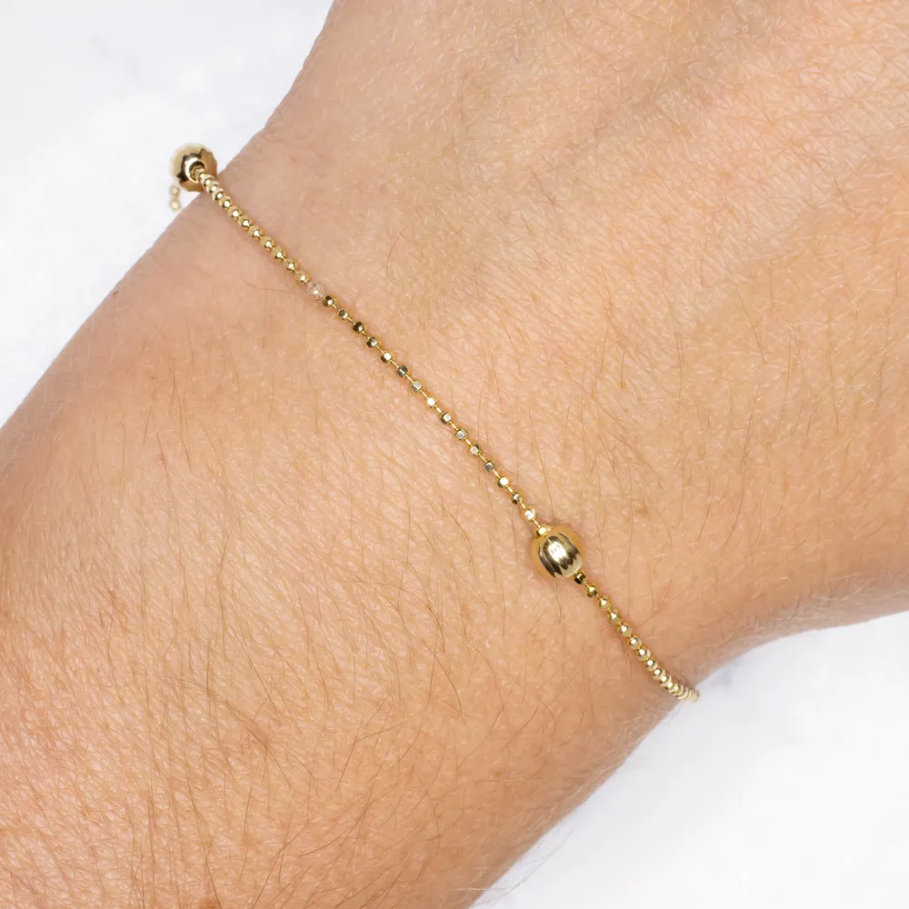 SOLID 18K YELLOW GOLD BRACELET BALL CHAIN STATION BEAD ANKLET DAINTY MINIMALIST