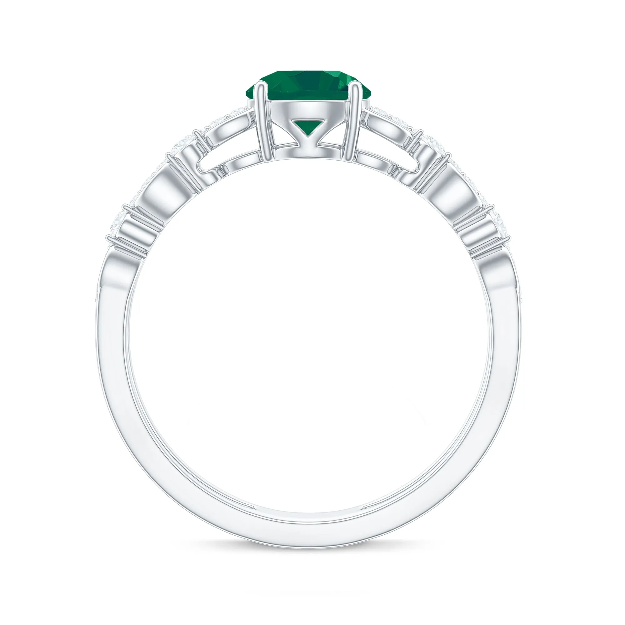 Solitaire Emerald Double Band Engagement Ring with Diamond