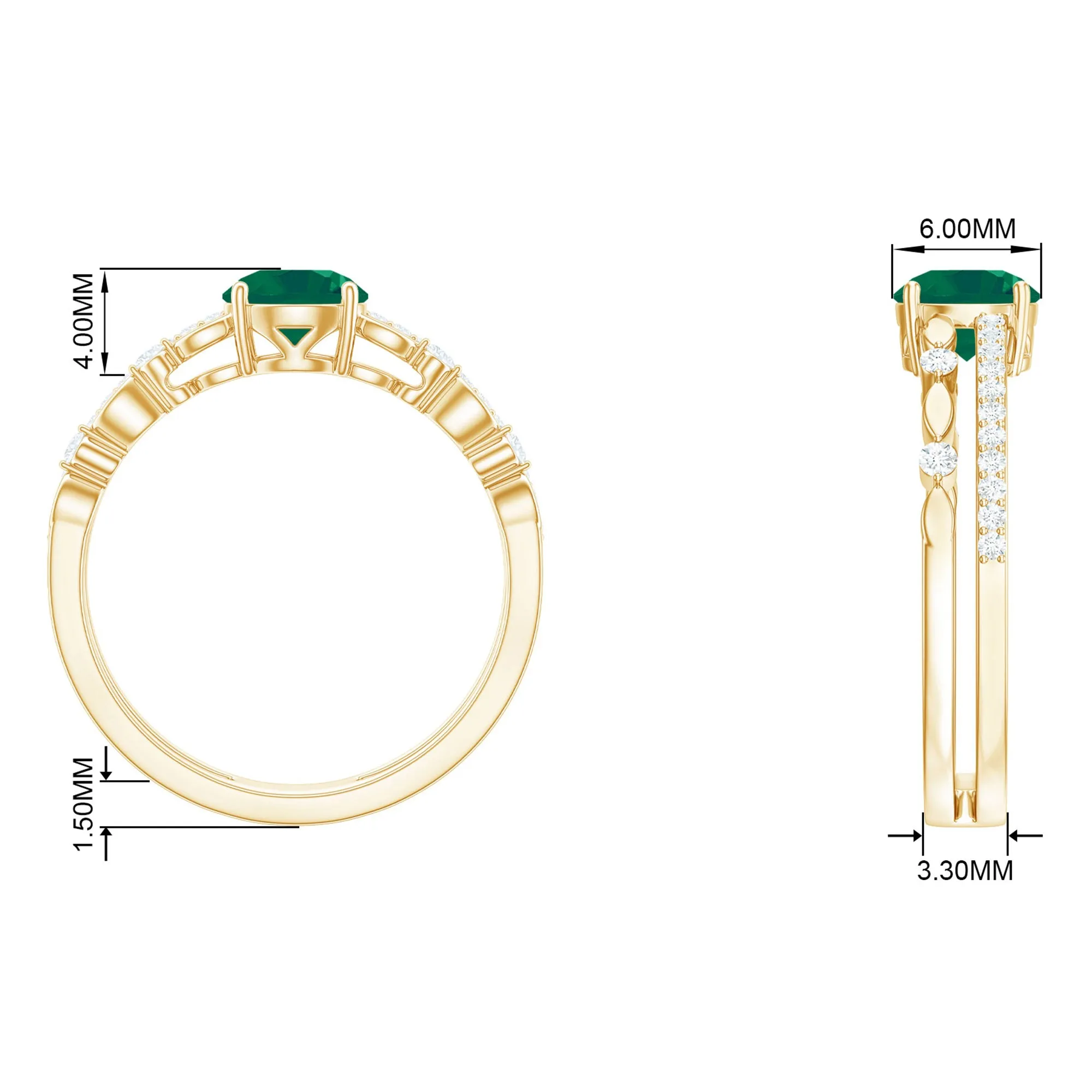 Solitaire Emerald Double Band Engagement Ring with Diamond