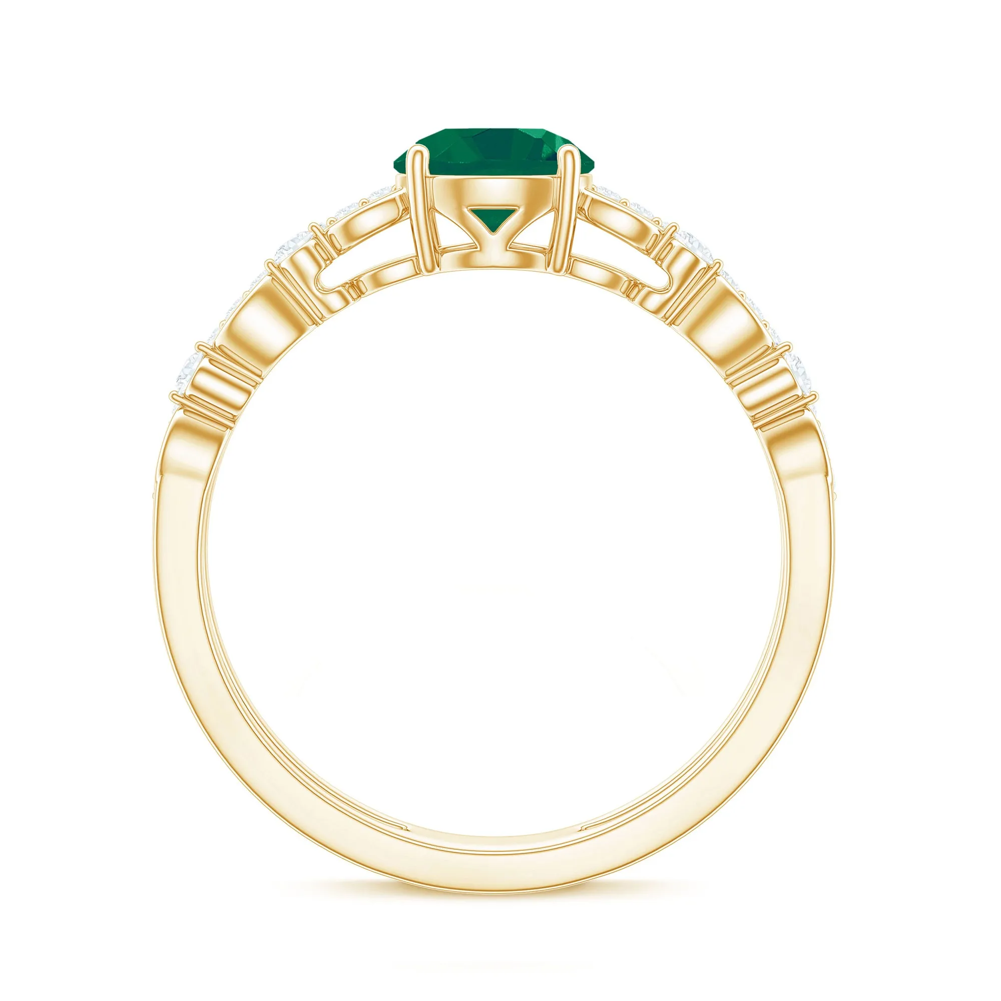 Solitaire Emerald Double Band Engagement Ring with Diamond