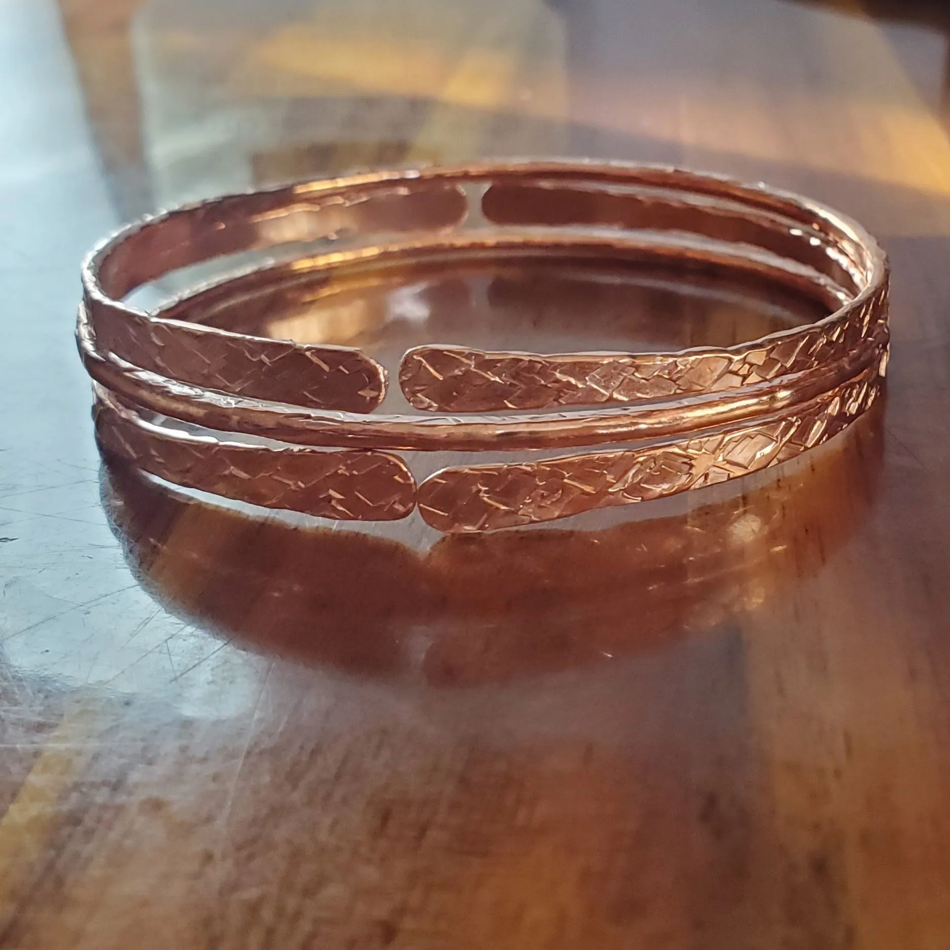 Stackable Hammered Double Canted Angle Bangles