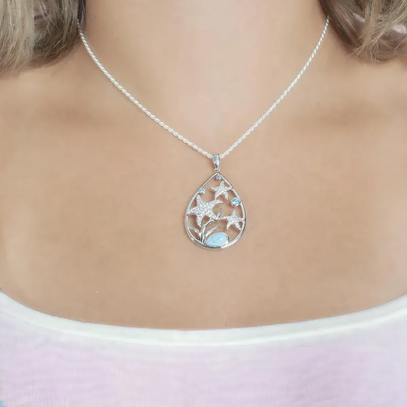 Sterling Silver Alamea Hawaii Starfish Blue Topaz and Larimar Pendant