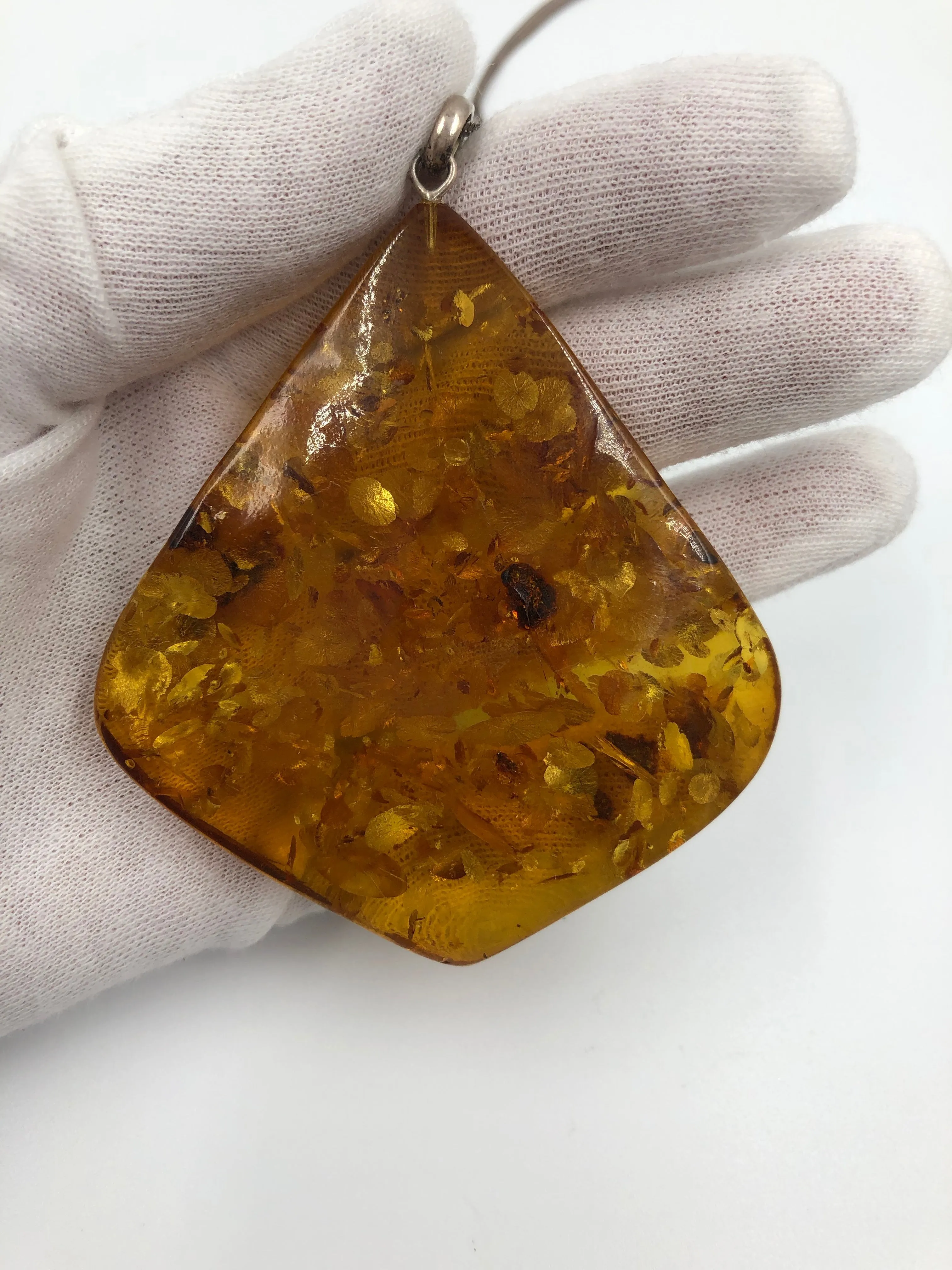 Sterling Silver Amber Stone Necklace