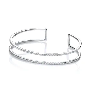 Sterling Silver Two Row CZ Cuff Bangle