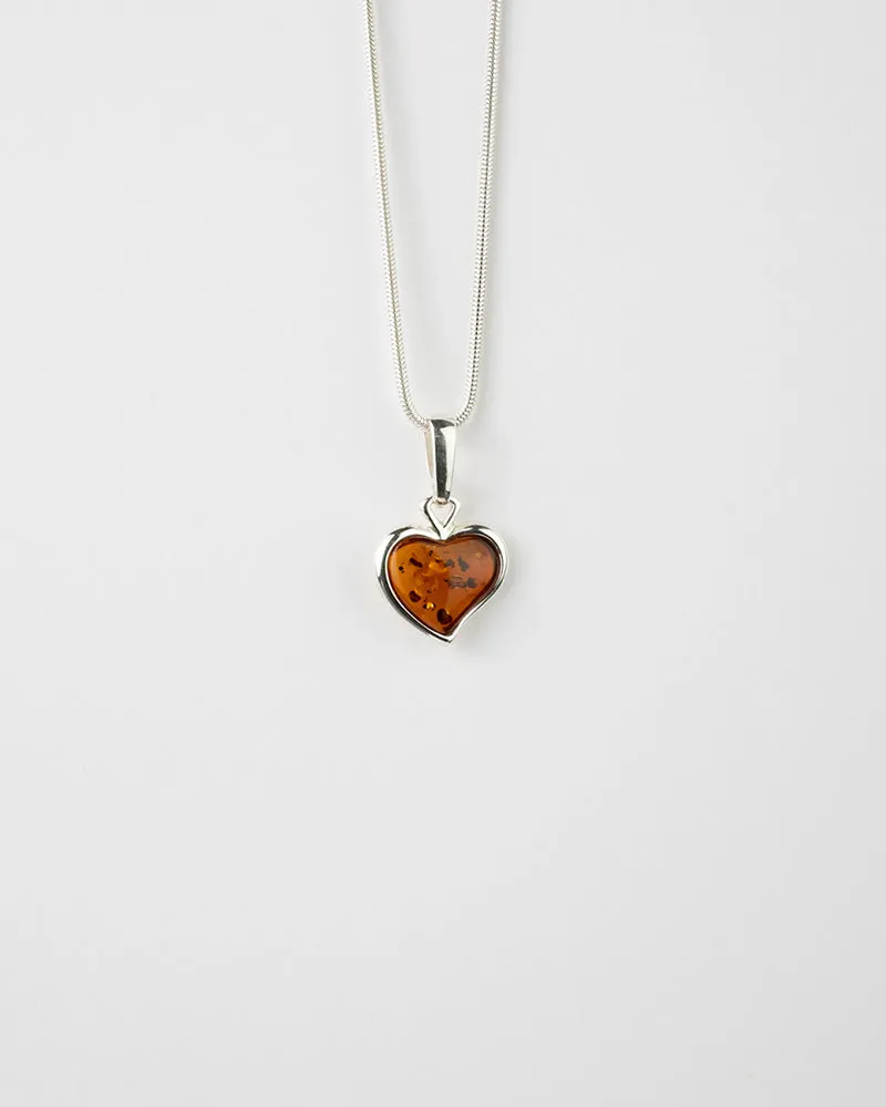 Subtle Heart Pendant Necklace - Elegant Baltic Amber & Sterling Silver Jewelry