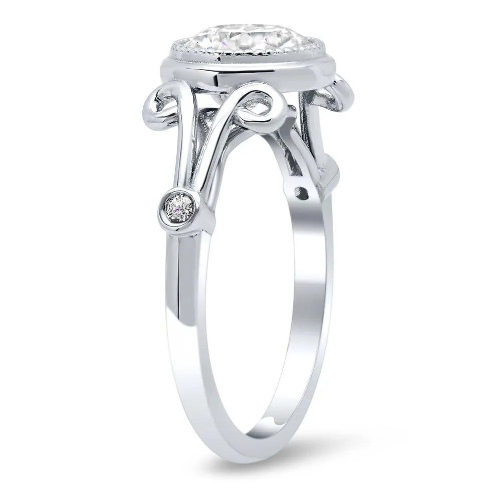 Swirl Split Shank Bezel Set Diamond Accented Engagement Ring