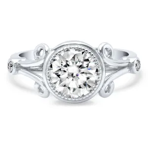 Swirl Split Shank Bezel Set Diamond Accented Engagement Ring