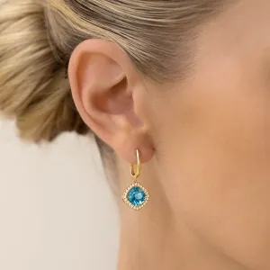 Swiss Blue Topaz and Diamond Halo Drop Earrings 14k Gold - Elvira