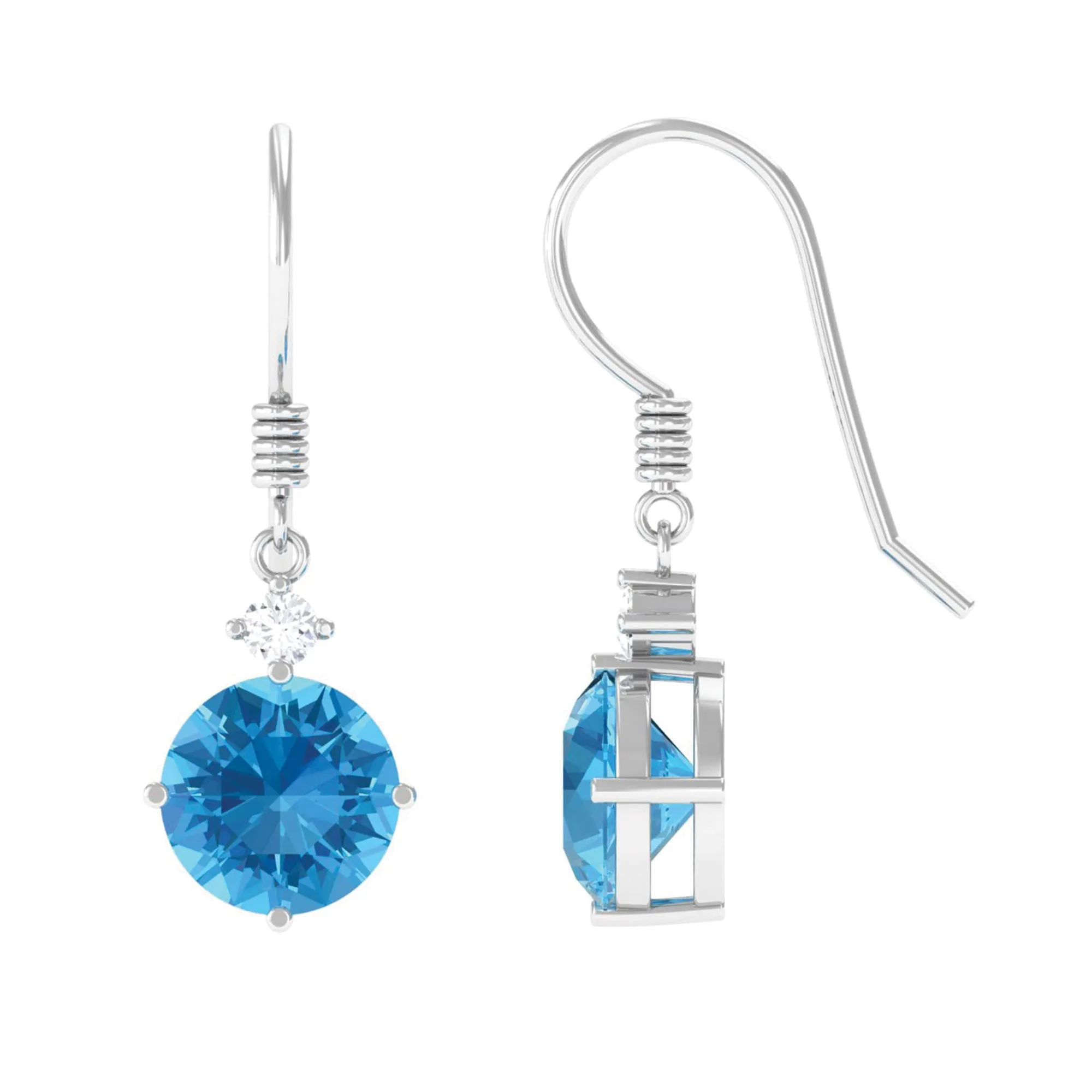 Swiss Blue Topaz and Moissanite Drop Earrings with Fish Hook