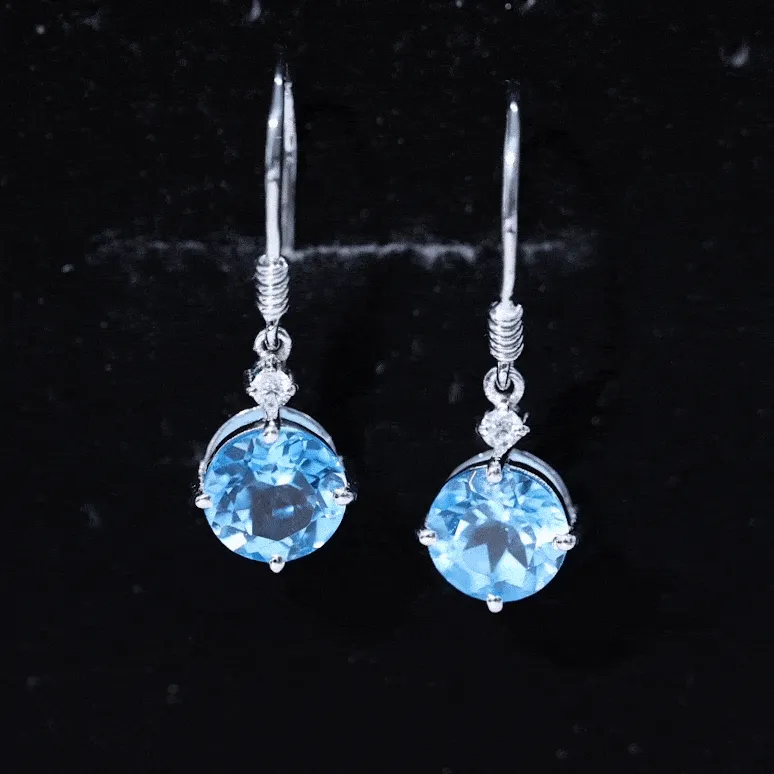 Swiss Blue Topaz and Moissanite Drop Earrings with Fish Hook