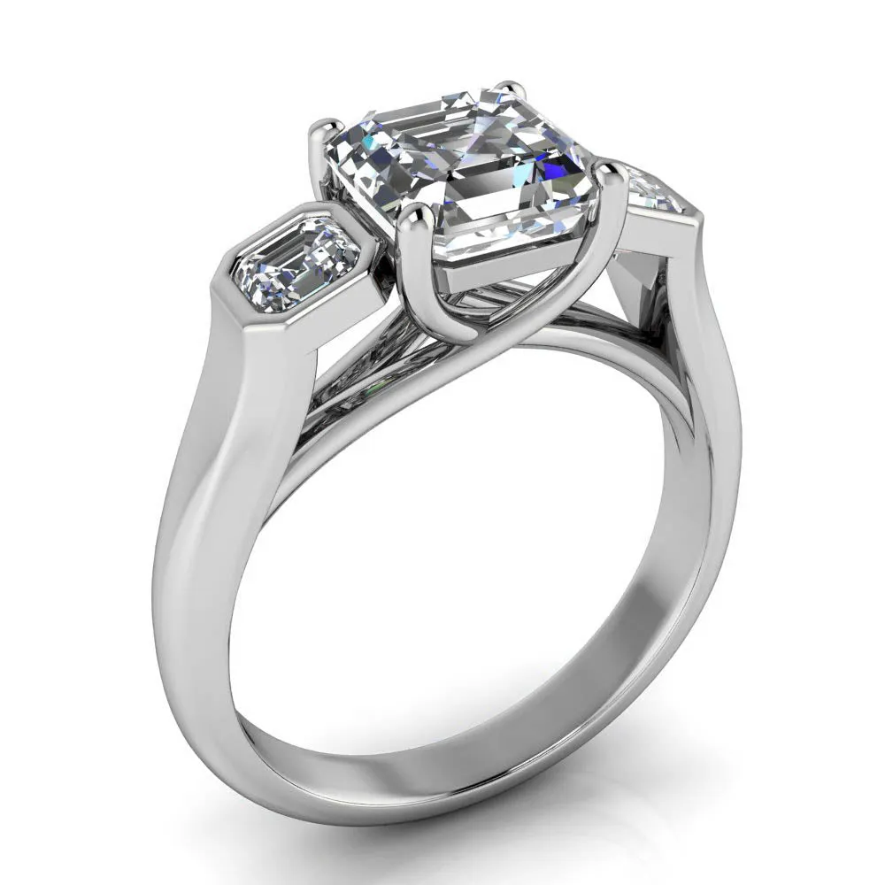 Three Stone Asscher Cut Engagement Ring - Mary