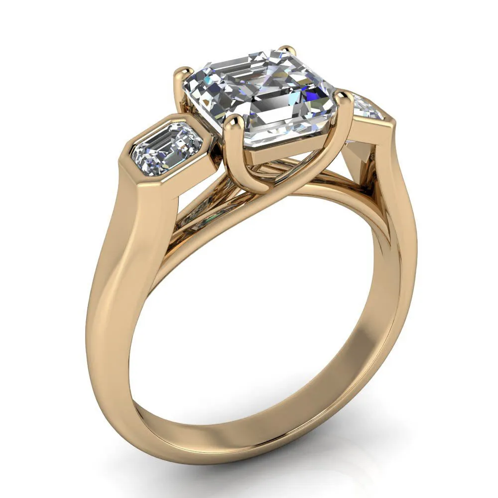 Three Stone Asscher Cut Engagement Ring - Mary