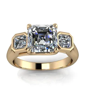 Three Stone Asscher Cut Engagement Ring - Mary