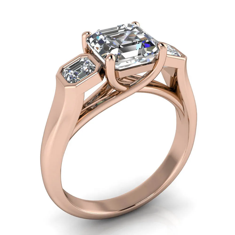 Three Stone Asscher Cut Engagement Ring - Mary