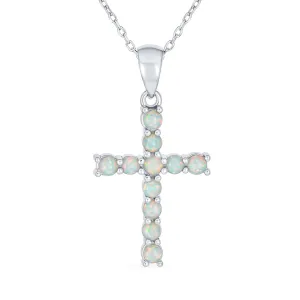 Traditional Bridal Necklace White Opal Cross Pendant Sterling Silver October Birthstone