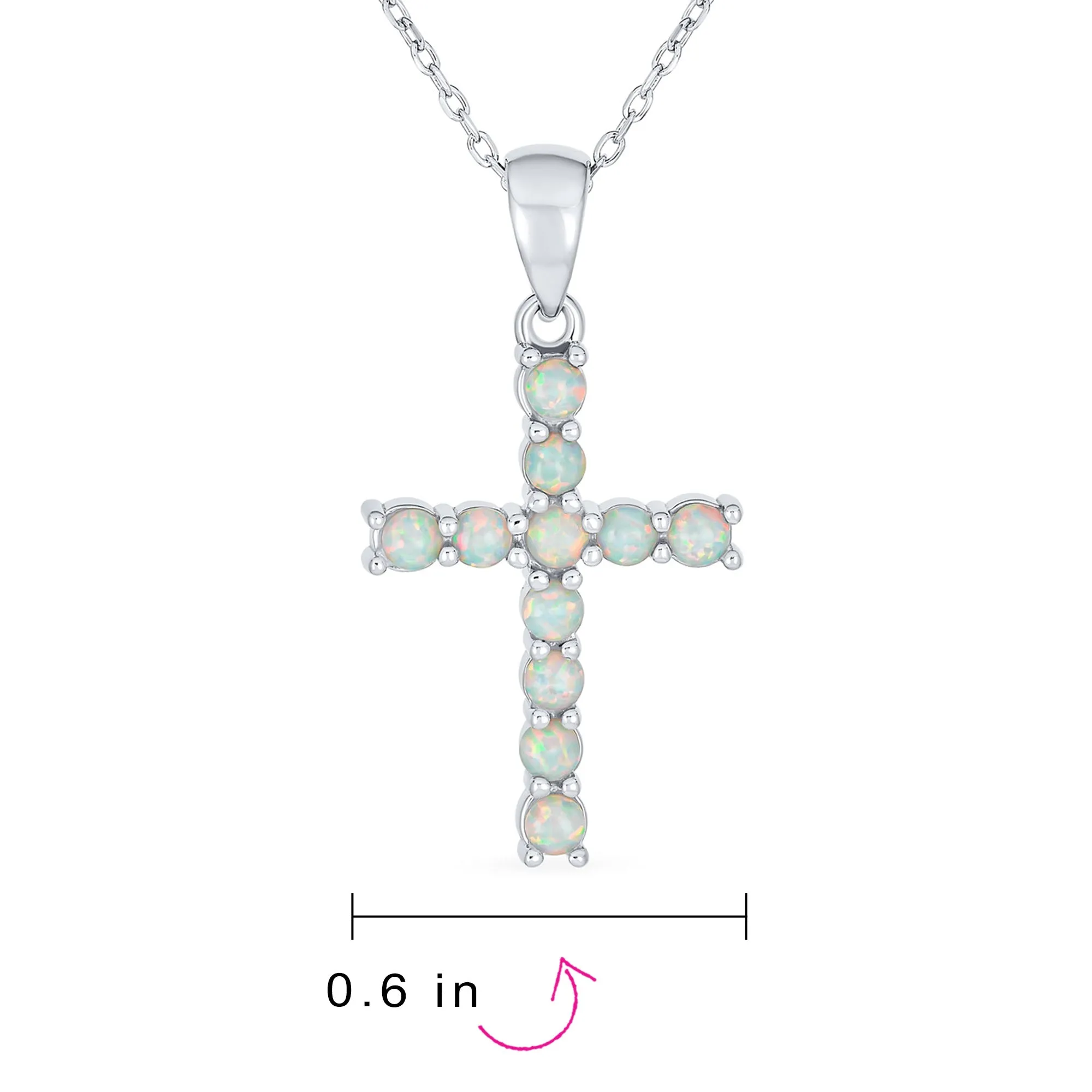 Traditional Bridal Necklace White Opal Cross Pendant Sterling Silver October Birthstone