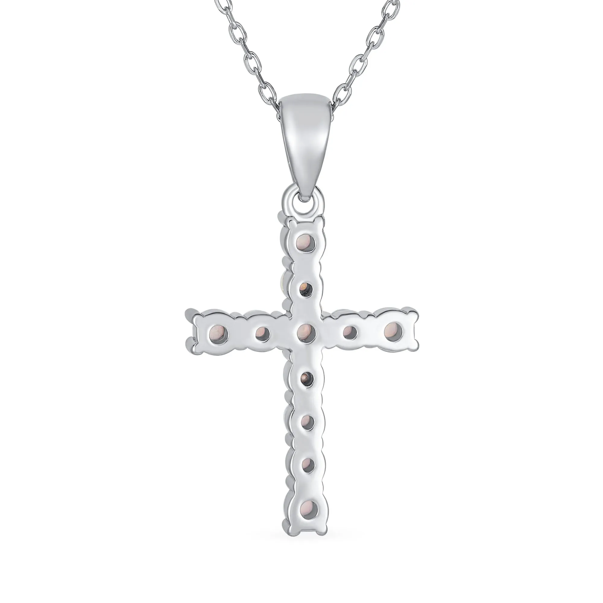 Traditional Bridal Necklace White Opal Cross Pendant Sterling Silver October Birthstone