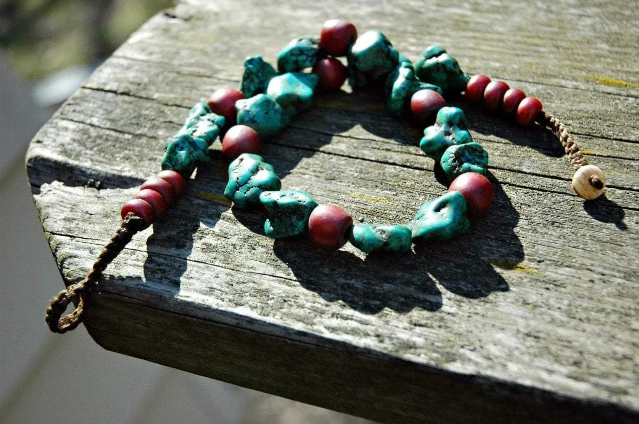 Turquoise and Sherpa Coral Tibetan Necklace