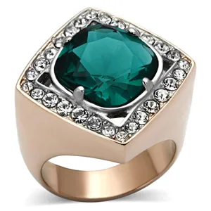 Two-Tone IP Rose Gold Stainless Steel Ring with Synthetic Synthetic Glass in Blue Zircon for Women Style TK1160