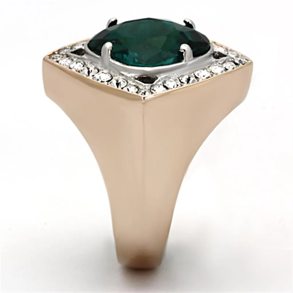 Two-Tone IP Rose Gold Stainless Steel Ring with Synthetic Synthetic Glass in Blue Zircon for Women Style TK1160