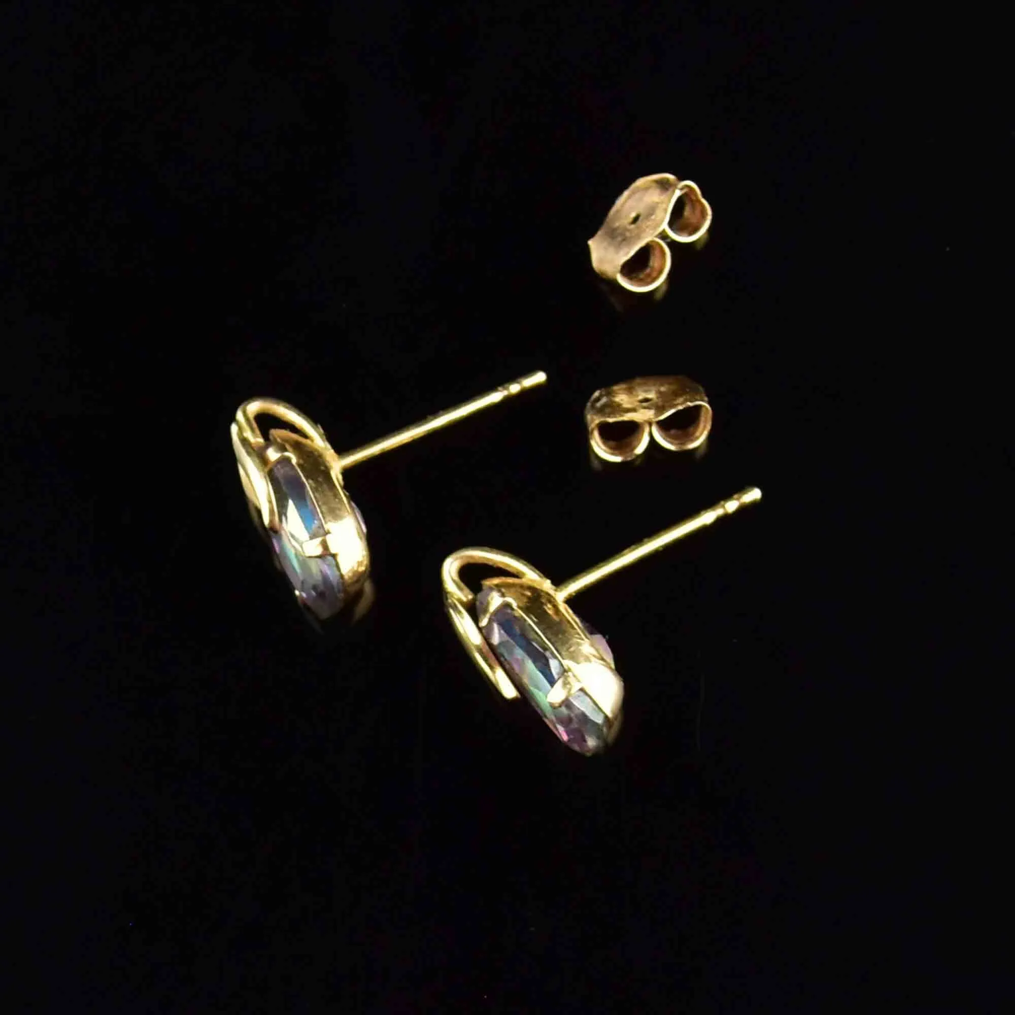 Vintage 10K Gold Leaf Mystic Topaz Stud Earrings