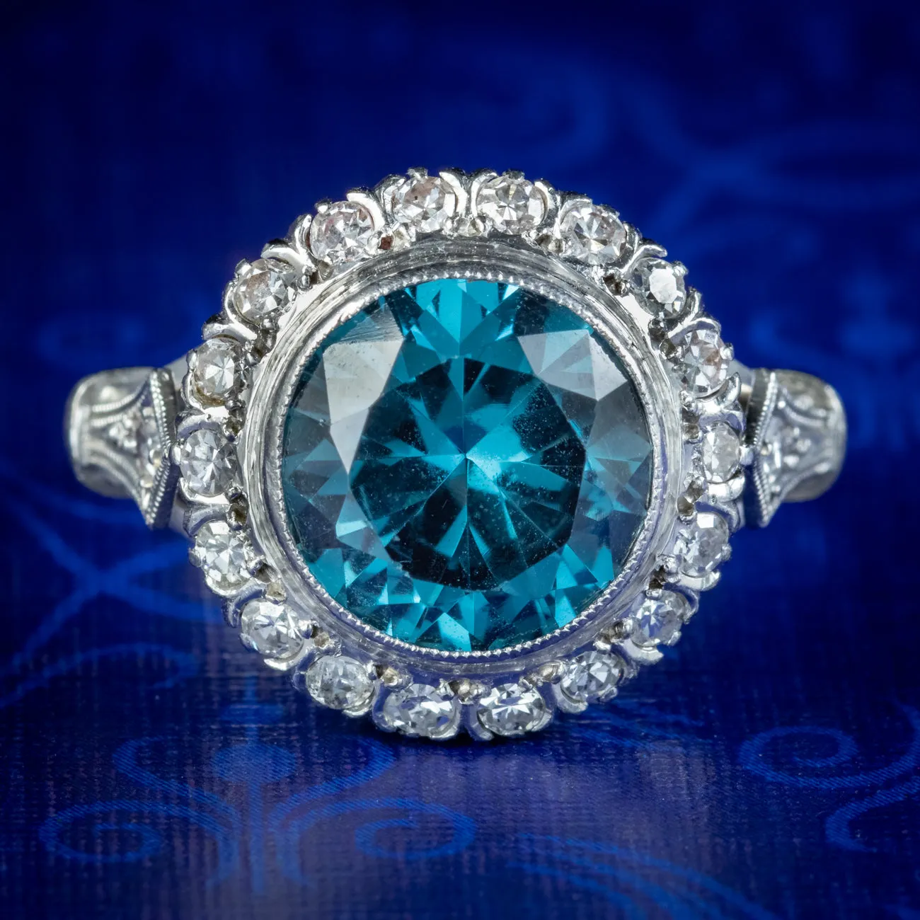 Vintage Blue Zircon Diamond Ring 4.5ct Zircon