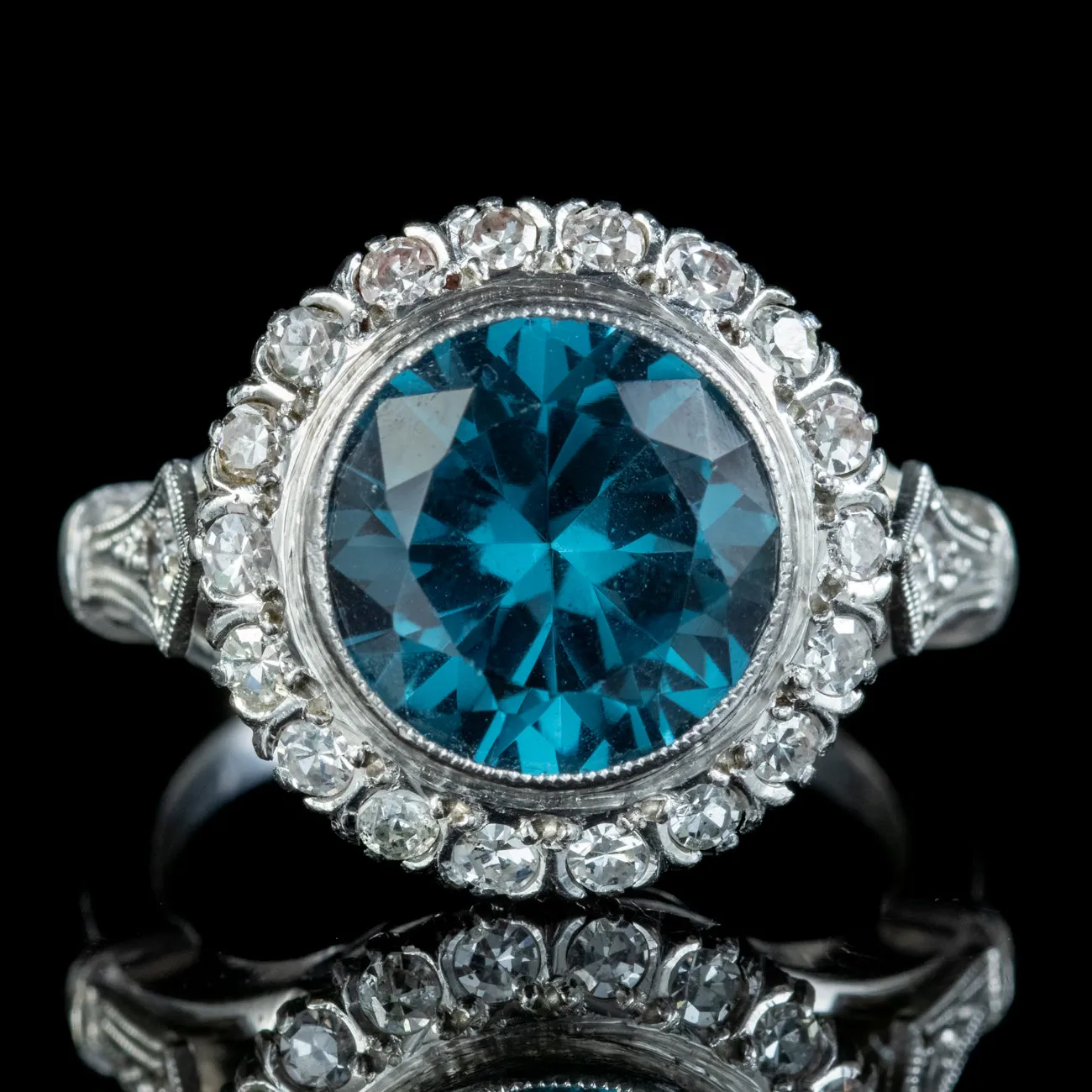 Vintage Blue Zircon Diamond Ring 4.5ct Zircon