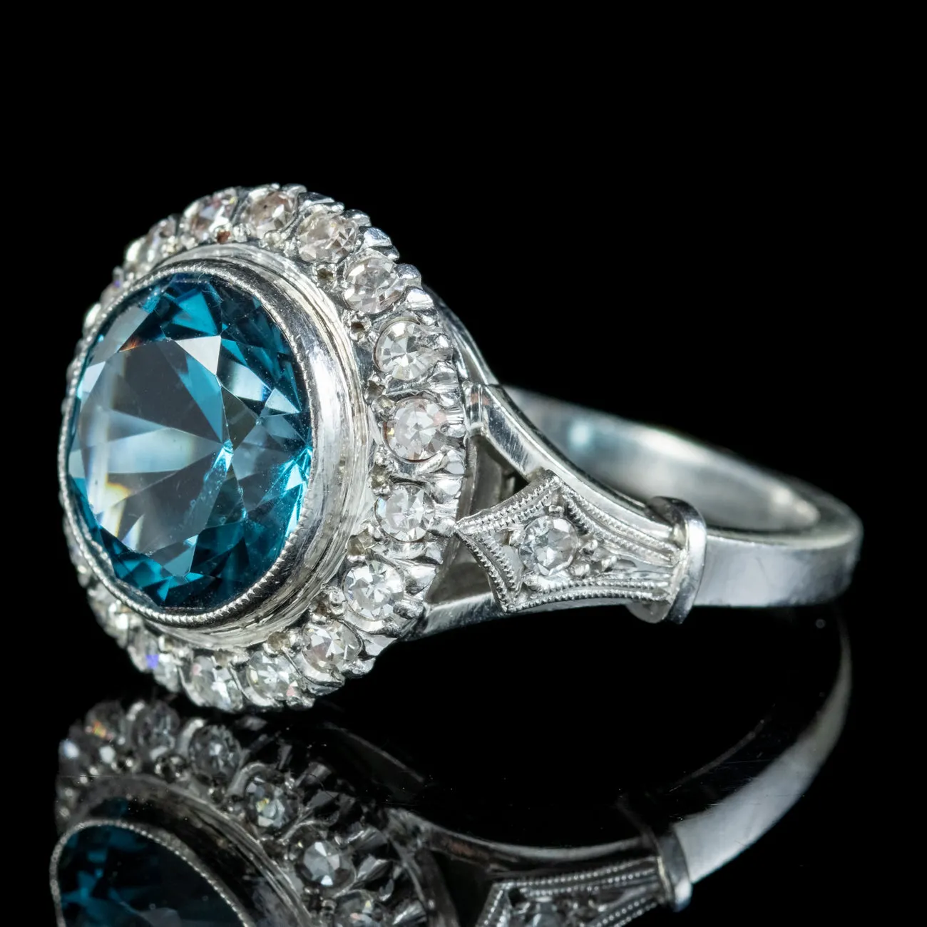 Vintage Blue Zircon Diamond Ring 4.5ct Zircon