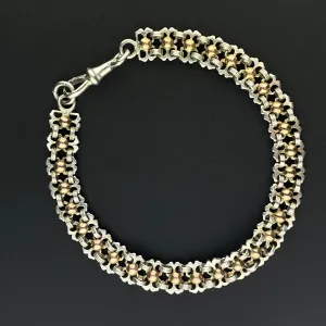 Vintage French Silver Rose Rolled Gold Book Chain Bracelet