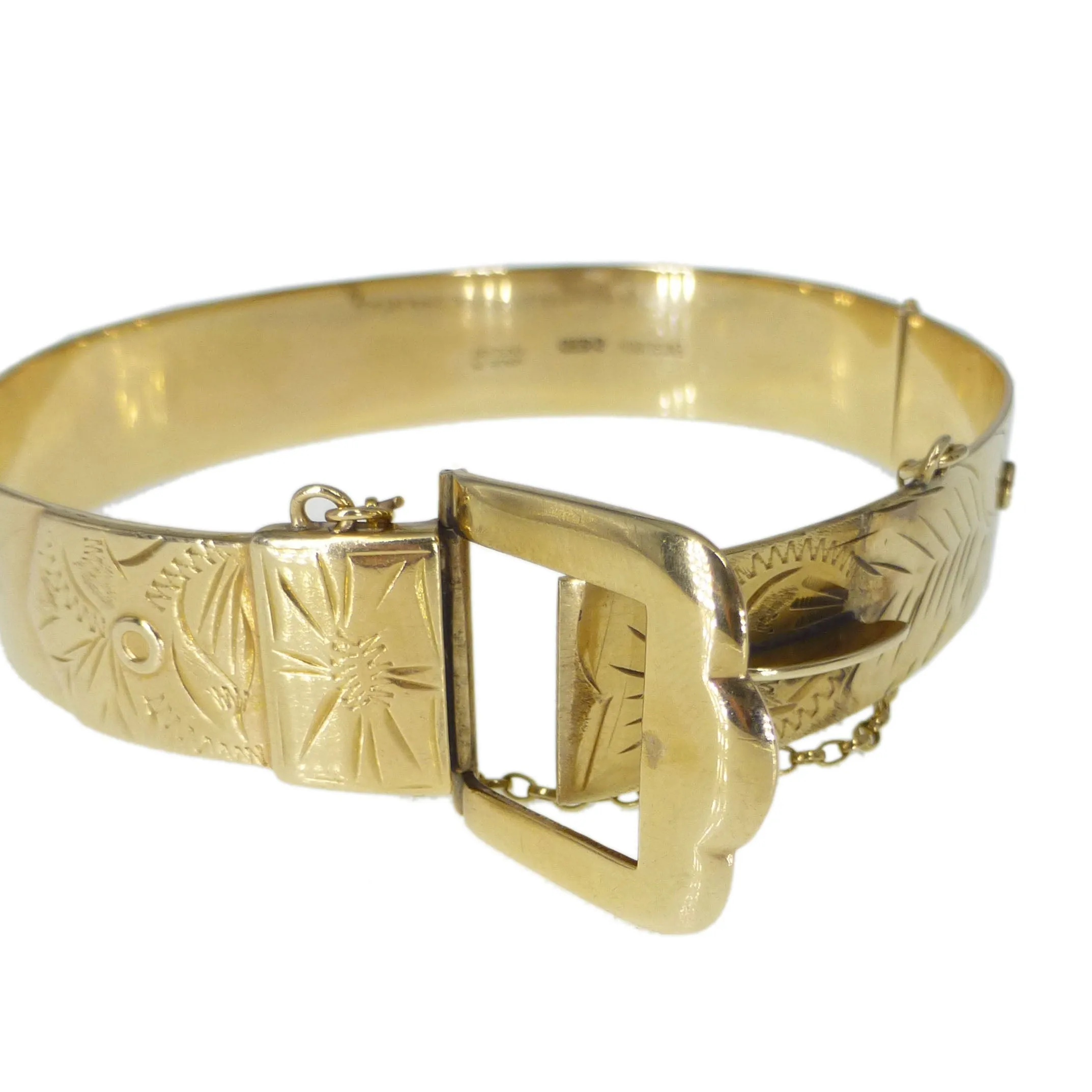 Vintage Solid 9ct Gold Excalibur Buckle Bangle