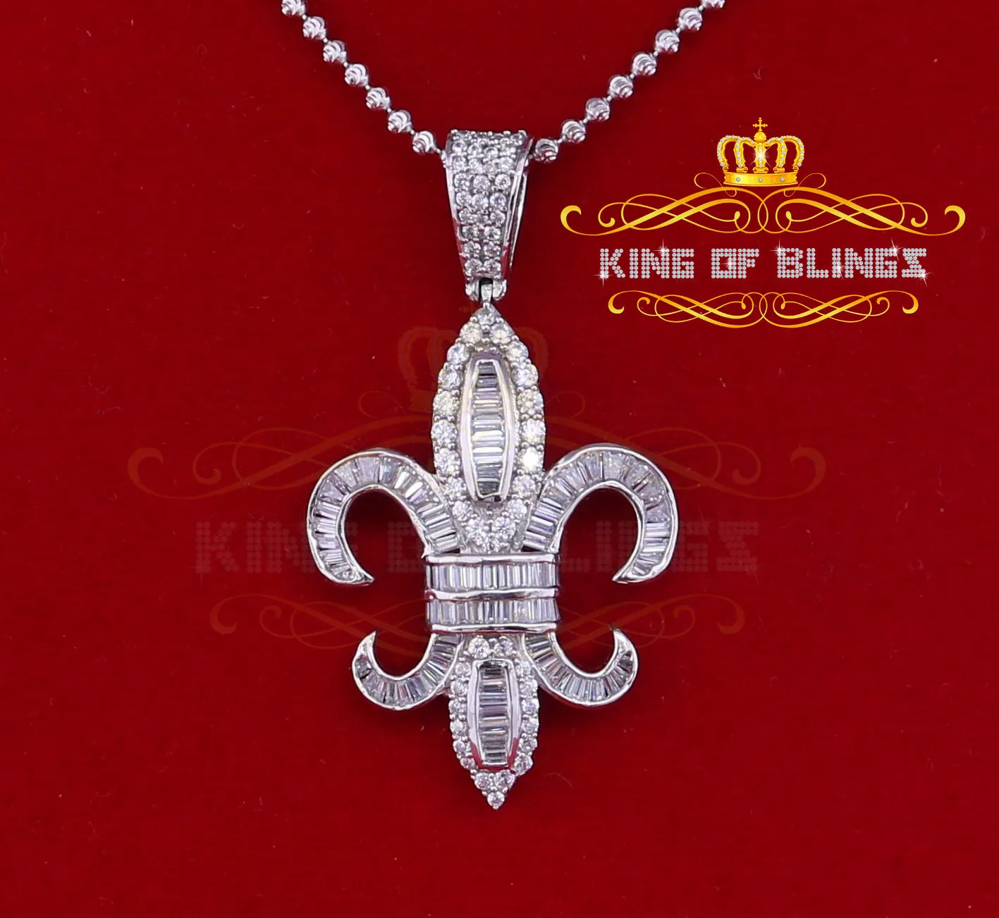 White 925 Fleur de Lis Shape Sterling Silver Pendant with 3.73ct Cubic Zirconia