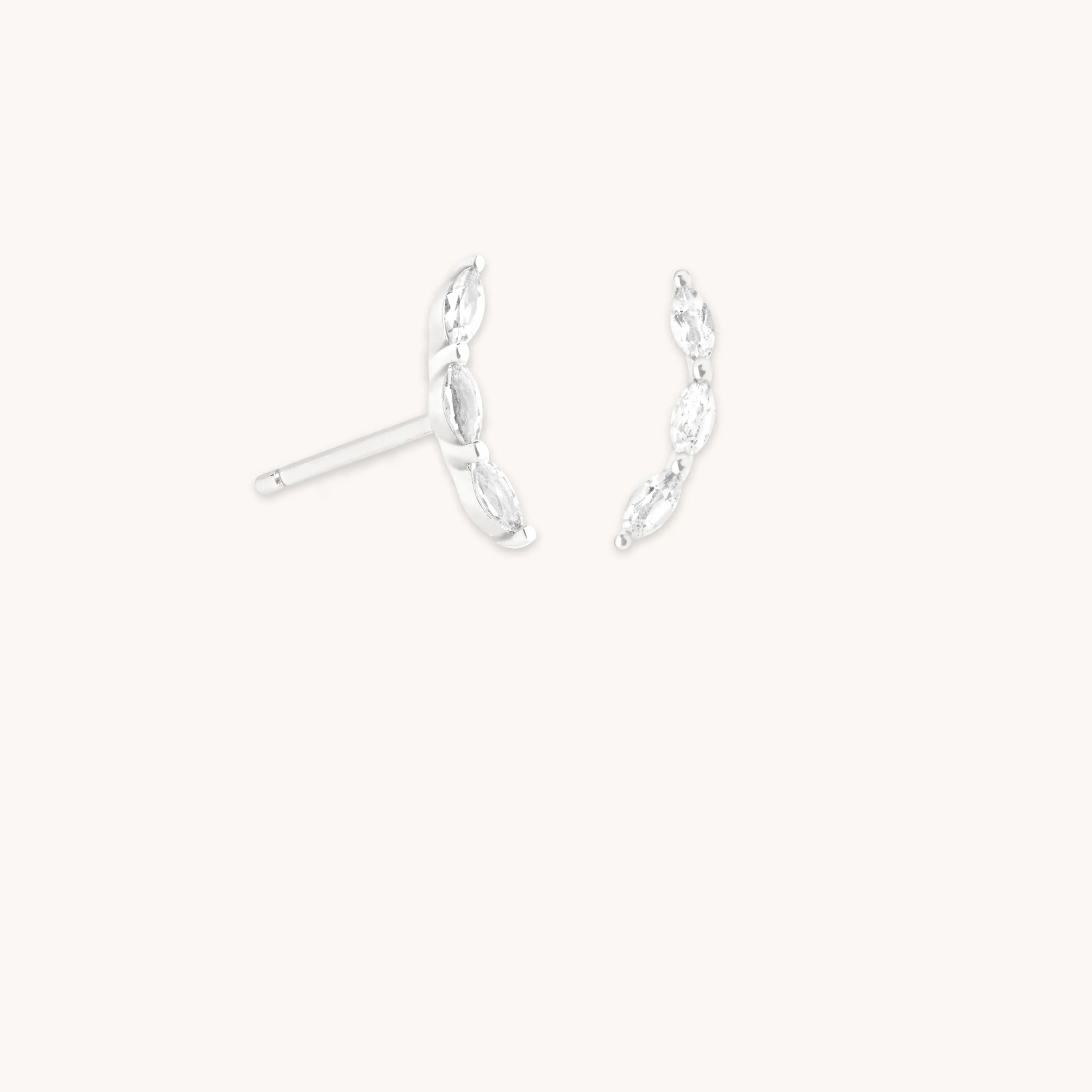 White Topaz Curved Studs in Solid White Gold