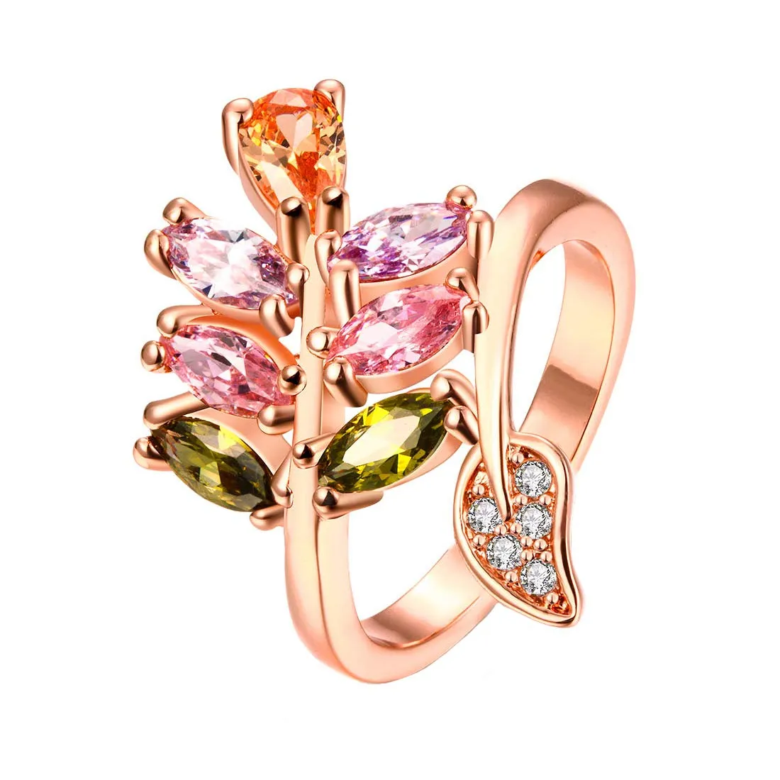 Yellow Chimes Rings for Women Multicolor Ring Sparkling Glamourously Swiss Zircon RoseGold Plated Adjustable Ring for Women and Girls.