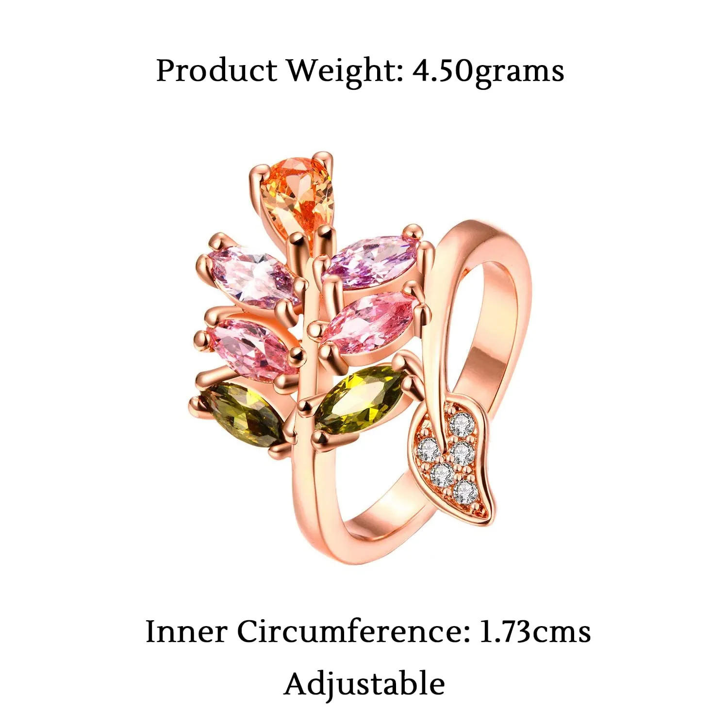 Yellow Chimes Rings for Women Multicolor Ring Sparkling Glamourously Swiss Zircon RoseGold Plated Adjustable Ring for Women and Girls.