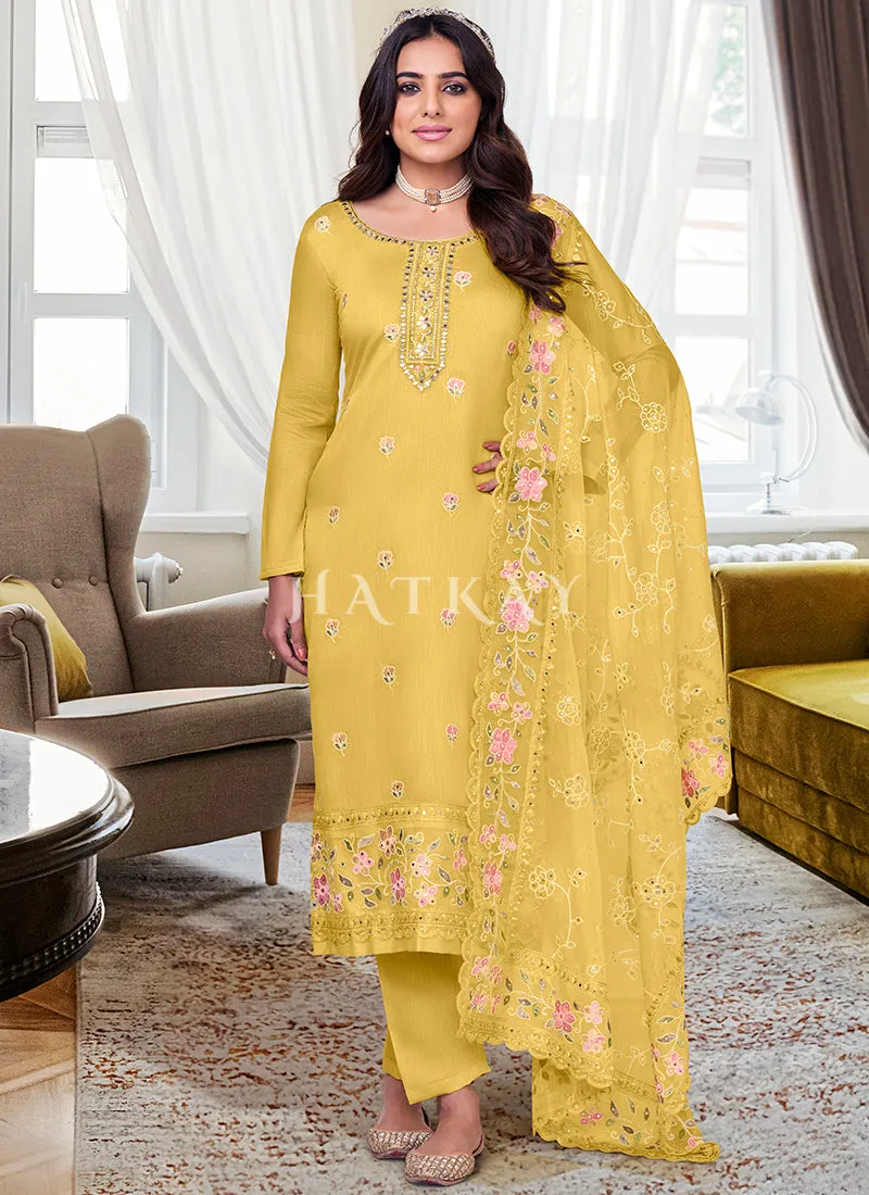 Yellow Floral Embroidery Pakistani Salwar Kameez